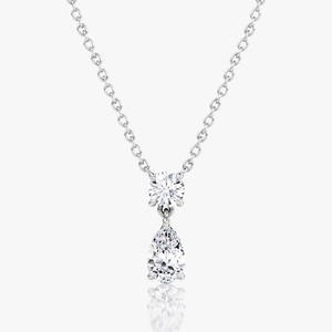 Collar Elegante de Doble Piedra con Moissanita VVS1 D de Corte Redondo y Pera, Chapado en Oro de 14k, Certificado GRA, para Mujer - Product Image 1
