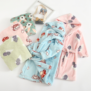 Mantel mandi flanel uniseks, pakaian tidur anak desain hewan lucu dengan tudung untuk musim dingin anak laki-laki dan perempuan