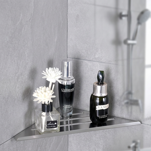 Étagère de salle de bain triangulaire en acier inoxydable à fixation murale, à un seul niveau, finition polie, organisateur gain de place pour la zone de douche - Product Image 1