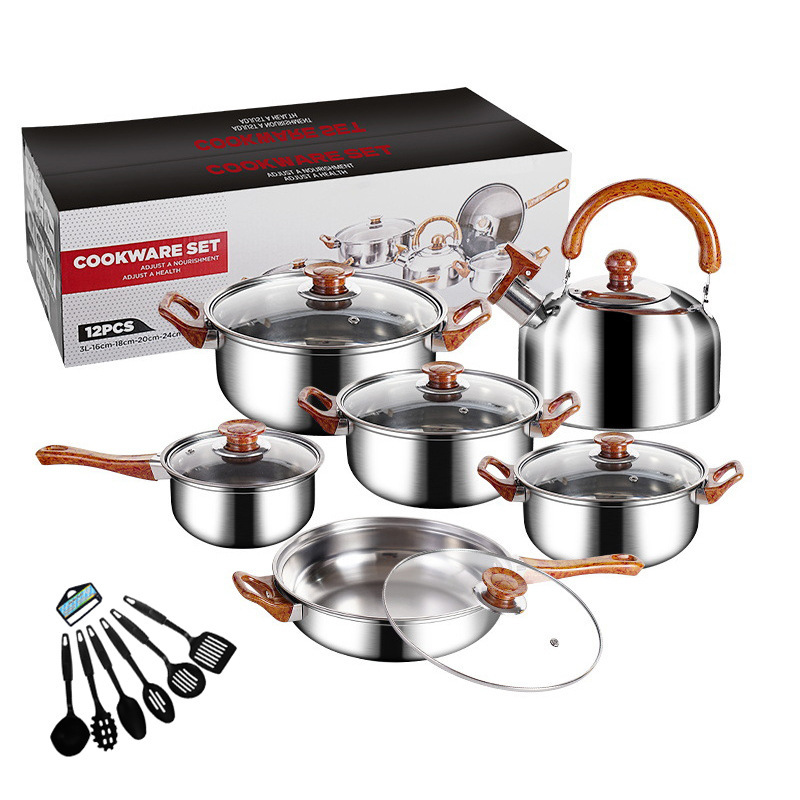 12PCs con vajilla: acero inoxidable 3L-16-18-20-24cm