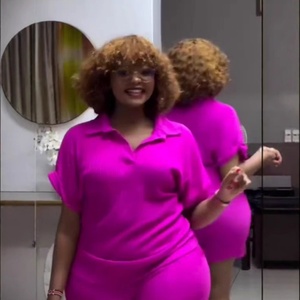 African Women's Fashion Plus Size Casual Summer 2-Piece Set Solid Color Short Sleeved Breathable Knitted Spandex Material - Product Image 5