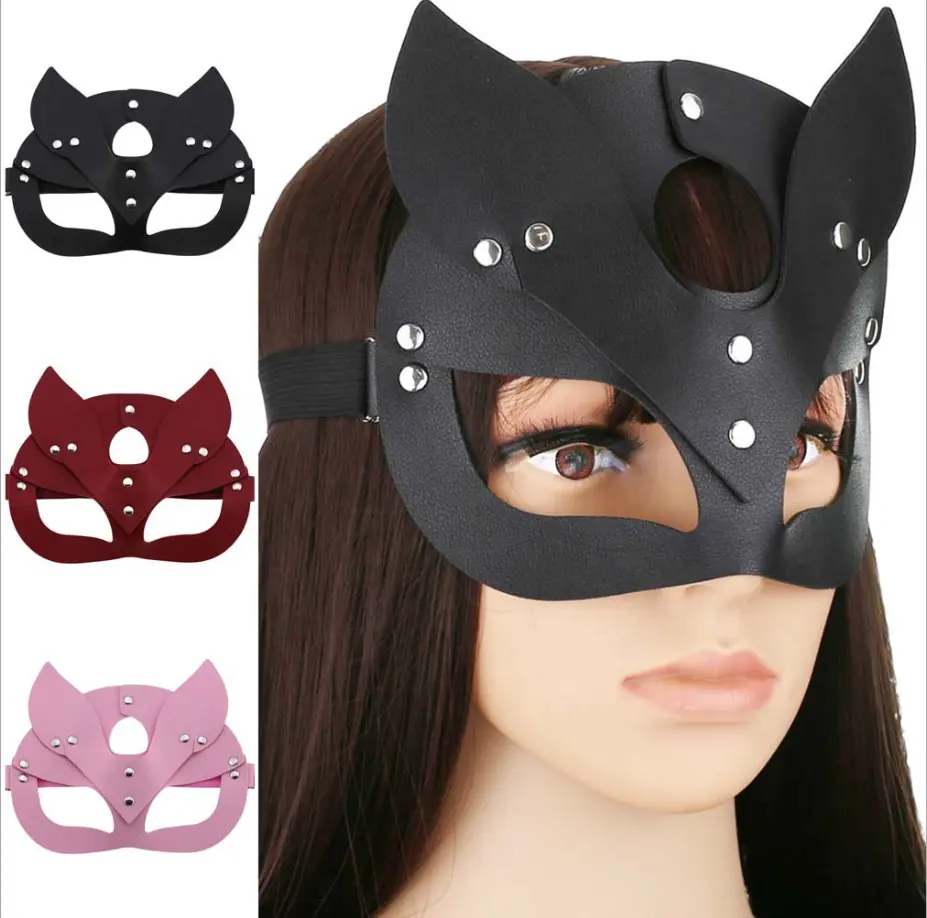 Mascarilla de piel sintética con orejas de zorro para mujer, máscara creativa para fiesta de Navidad, baile, disfraz de juego, M002