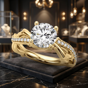 Bague solitaire en diamant de laboratoire rond de luxe certifié IGI avec accents latéraux, or 10K 14K 18K, argent 925 935, pour fiançailles et mariage - Product Image 1