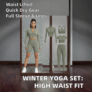 Ribbed Yoga Set Front Zipper Sports Bra and High Waist <b>Leggings</b> Women Workout Activewear - Product Image 2