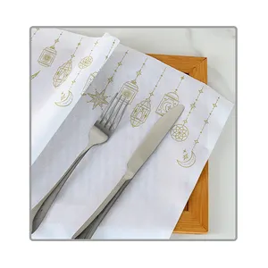 Chinese Cloth Fabric Cotton Gel Edge Napkins with Gold Flower