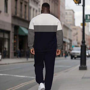 Biểu Tượng Tùy Chỉnh Mô Hình Cộng Với Kích Thước Người Đàn Ông Của Crewneck Áo Len Thiết Lập Bold Tương Phản Sọc Mùa Đông Dệt Kim Thoáng Khí 100% Thông Minh Giản Dị - Product Image 2