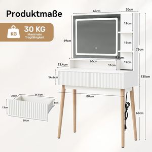 Tocador de Maquillaje Moderno SENYU Blanco con Espejo LED Iluminado y Estación de Carga, Diseño Escandinavo para Dormitorio - Product Image 3