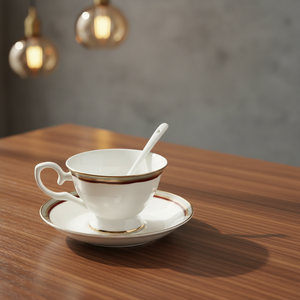 Service à thé élégant en porcelaine fine avec soucoupe, bordure or et rouge, écologique, durable, vaisselle haut de gamme pour hôtels, service de thé et repas raffinés - Product Image 2