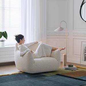 Sillón Reclinable de Terciopelo Sherpa Blanco Retro Francés Zayshine, Sillón Giratorio para Sala de Estar, Dormitorio, Apartamento Modular, Villa, Sofá - Product Image 4