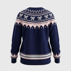 Suéter de Cuello Redondo Azul Marino para Mujer Talla Grande con Patrón de Lazo, Jersey de Punto de Manga Larga, Ropa Casual de Invierno - Product Image 4