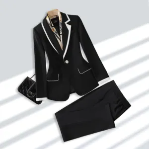 Sıcak satış 2 parça takım elbise setleri ofis bayan iş giyim kadın resmi takım elbiseler Blazer pantolon seti