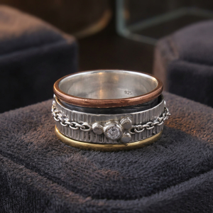 Elegant Design Three Handmade Zircon Gemstone Rhodium Plated <b>Silver</b> Engagement Wedding <b>Spinner</b> <b>Ring</b> - Product Image 3