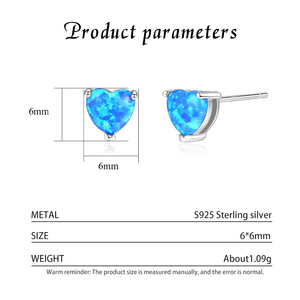 Wholesale S925 Sterling Silver Jewelry Heart Cut Blue Opal Stud <b>Earrings</b> for Women Girl Daily Wear <b>Fine</b> - Product Image 3