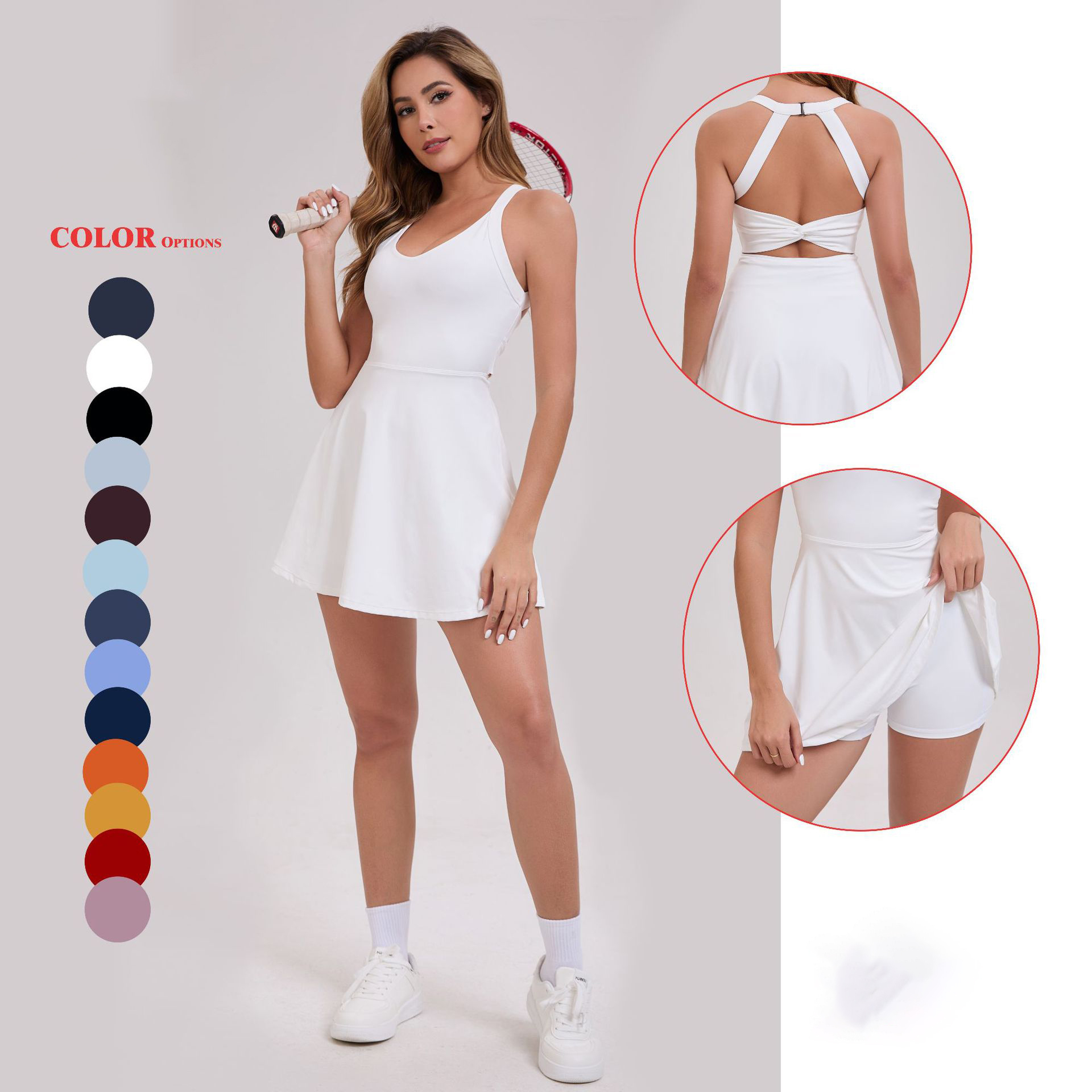 Custom Logo Soft Elastic Tennis Yoga Dress Sexy Bow Knot Hollow-out Design Breathable Outdoor Fitness Compression Yoga Skirt