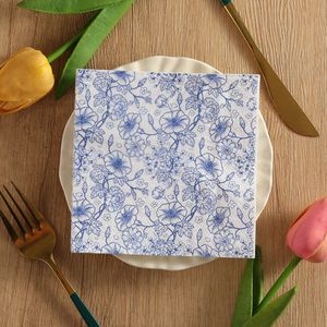 Blue Floral Print Paper Napkins 250mm Disposable For Themed Party Use - Product Image 3