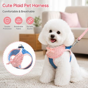 Harnais de luxe respirant pour petit chien, sangle de poitrine réglable pour chiot, gilet de promenade extérieur, laisse anti-évasion en maille douce - Product Image 1