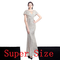 18133-S # manches courtes femmes Sexy décolleté en V profond paillettes robes de soirée Sexy grosse dame robe grande taille robe super taille
