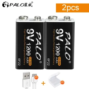 פאלו 9V סוללה נטענת 1200mAh 6F22 מיקרו USB 9v ליתיום ליתיום סוללות עבור מודד מיקרופון צעצוע מרחוק בקרת KTV