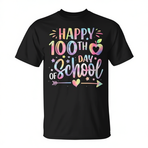 Happy 100th Day of School <b>Tie</b> Dye Rainbow 100 Days T-Shirt Promotional T-Shirt - Product Image 2