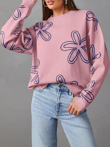 Sweater Rajut Motif Bunga Tinggi Model Cable Knit untuk Wanita, Kerah Bulat Kasual, Lengan Panjang, Desain Depan, Ukuran Besar, Musim Dingin - Product Image 5