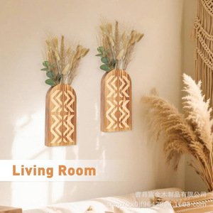 Support mural en bois pour fleurs séchées, forme géométrique, décoration murale pour salon - Product Image 1