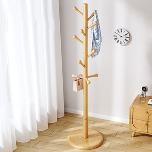 <span class=keywords><strong>Porte</strong></span>-manteau autoportant en <span class=keywords><strong>bois</strong></span> massif avec design du sol au plafond pour le rangement des vêtements, des chapeaux et des sacs dans la chambre ou l'entrée - Product Image 2