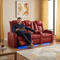 Canapé de salon moderne trois places en cuir véritable pour home cinéma avec fauteuil inclinable réglable