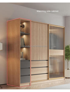 Closet Tempered Glass Wooden Modern Latest Design Apartment Bedroom Furniture Cloth <b>Storage</b> Sliding Door Wardrobe - Product Image 4