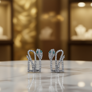 Orecchini in Oro Bianco con Diamanti Colore D e Occhi di Smeraldo, Taglio Brillante Rotondo, Diamanti Naturali, Gioielli di Lusso per Feste da Donna - Product Image 2