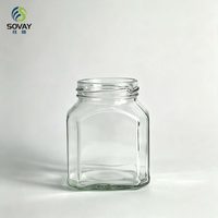 Pot en verre carré décoratif de 220 ml avec couvercle, col fileté, pour aliments, beurre de noix, confitures de fruits