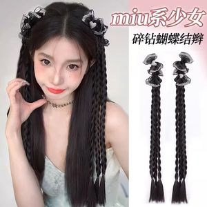 Diamond Bow <b>Braided</b> Pigtail Clip On Simulated Double Ponytail High Temperature Wire Wig <b>Accessory</b> For Miss - Product Image 2