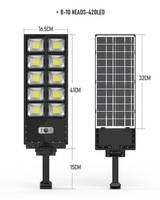 Potente Farola Solar LED, IP65 Impermeable, Aluminio y ABS, Batería, Sensor de Movimiento del Anochecer al Amanecer, Control Remoto
