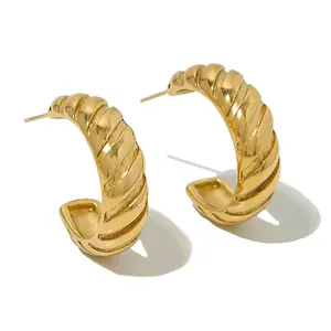 Fashon fine jewelry 18k gold plated c shape rope stud earrings for women