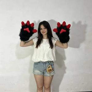Gants en forme de patte d'ours noirs et rouges, taille unique, costume d'animal en peluche, accessoires de spectacle pour Halloween - Product Image 3