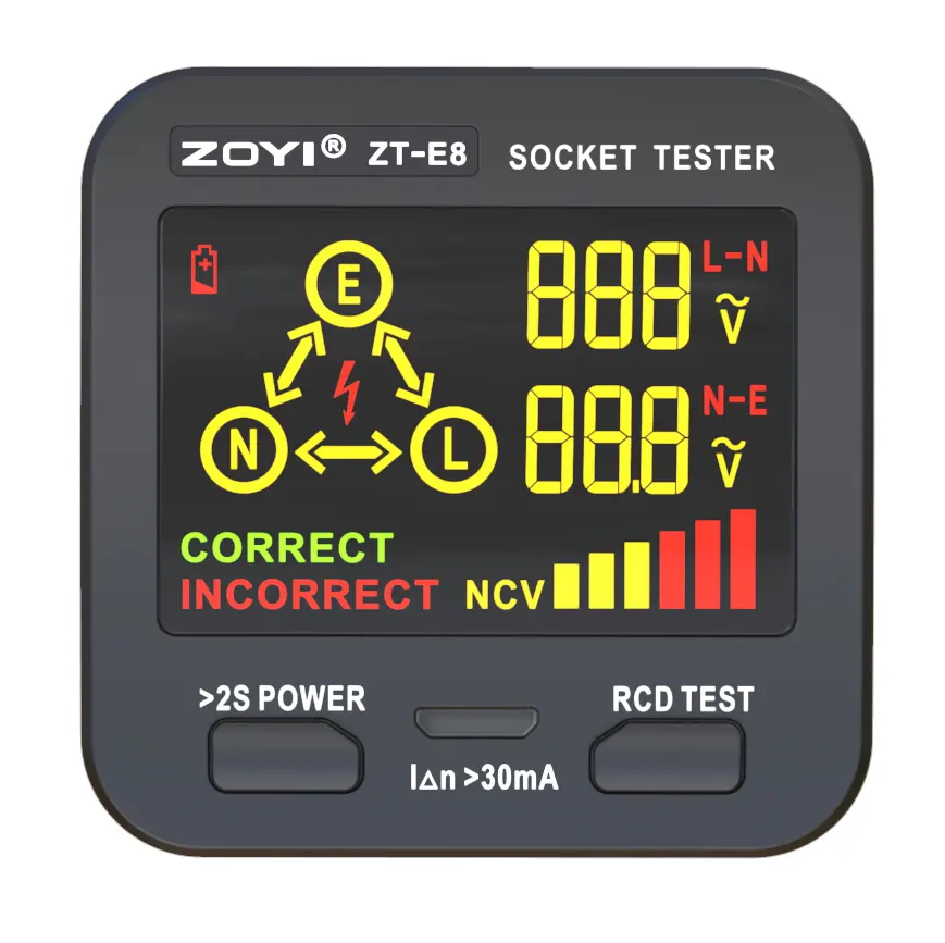 Klaar Om Zoyi ZT-E8 /E10 Neutrale Aarddraad Circuit Check Ncv Elektrische Socket Tester