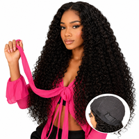 Perruque demi-tête afro bouclée frisée en cheveux humains, non-lacée, fabriquée à la machine, avec cordon de serrage, pour femmes noires