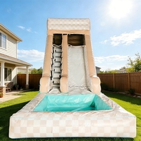 Château gonflable avec toboggan et piscine, toboggan aquatique gonflable extérieur blanc