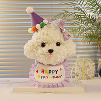 Coffret Cadeau Multicolore de Fleurs Éternelles Romantiques Bichon Frise – Composition Florale Artificielle pour Anniversaire – Série Décoration Maison