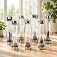 Bouteille d'eau en verre avec infuseur en pierres précieuses naturelles, en acier inoxydable 304, pour le yoga, le spa, les voyages, les boissons quotidiennes, cadeau