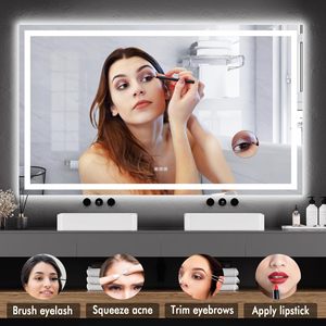 Miroir de salle de bain rectangulaire contemporain à LED intelligent - Miroir de coiffeuse rétroéclairé anti-buée à intensité variable avec commande tactile Bluetooth - Product Image 5