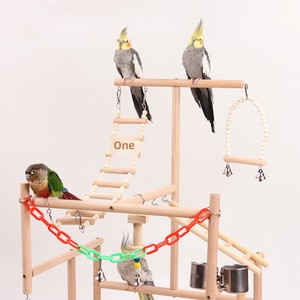 Grand support de jouets de luxe pour oiseaux avec échelle de terrain de jeu et balançoire pour perroquet en bois écologique pour l'escalade et le jeu - Product Image 3