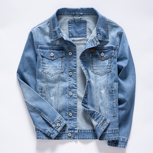 2024 primavera nuova giacca Casual da uomo in cotone Denim <span class=keywords><strong>stile</strong></span> classico <span class=keywords><strong>abbigliamento</strong></span> di marca <span class=keywords><strong>maschile</strong></span> lavato Retro blu Jeans giacca Bomber - Product Image 5