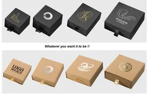 Stok farklı boyutlarda siyah çekmece kutuları karton sürgülü hediye ambalaj kutusu köpük kolye bilezik ve küpe