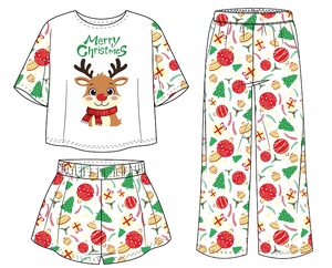 Ensemble de vêtements de nuit pour femmes, trois pièces, vêtements de maison, manches courtes, pantalon long, pyjama à col rond, pyjama d'été à motifs de dessins animés - Product Image 3