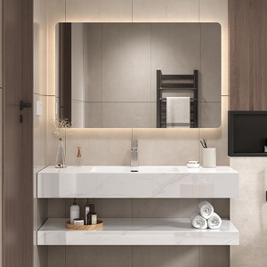 Placa de piedra de doble capa, lavabo de cerámica sin costuras, armario de Baño de Hotel <span class=keywords><strong>con</strong></span> espejo inteligente - Product Image 1