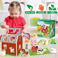 Cognition animale Montessori en bois correspondant tri puzzle grange maison jouet éducatif ferme animal blocs de bois ensemble de jeu pour les enfants