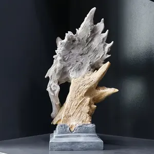 Stock américain! Ornement en résine <span class=keywords><strong>de</strong></span> <span class=keywords><strong>tête</strong></span> <span class=keywords><strong>de</strong></span> <span class=keywords><strong>loup</strong></span> sur base <span class=keywords><strong>de</strong></span> style racine-idéal pour les fans <span class=keywords><strong>de</strong></span> statues d'animaux et les décorateurs d'intérieur - Product Image 3