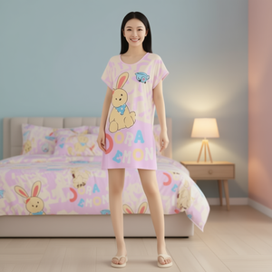 Camicia da notte da donna in cotone Doraemon, manica corta, girocollo, lunghezza al ginocchio, stampa cartoon, abbigliamento da notte estivo, abito casual - Product Image 2