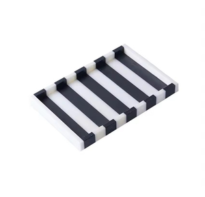 Vassoio Decorativo di Lusso Rettangolare in Marmo Naturale a Righe Bianche e Nere con Bordo per Cosmetici e Salviette - Product Image 2
