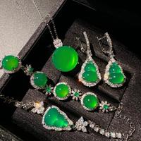 Boucles d'oreilles, colliers et bracelets tendance pour femme, avec pendentif rond en pierre verte et accent cristal, cadeau élégant et personnalisé, vente chaude